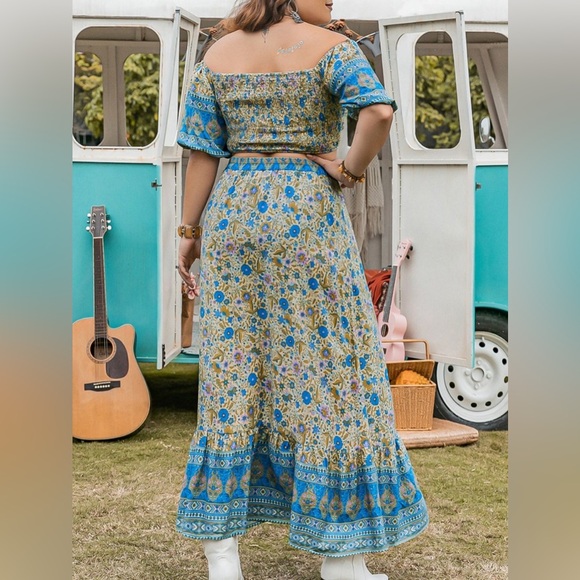 Plus size off shoulder top maxi skirt two piece skirt set - Picture 2 of 7